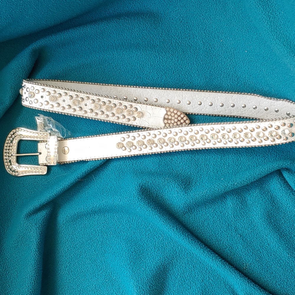 White leather womens western embellished belt